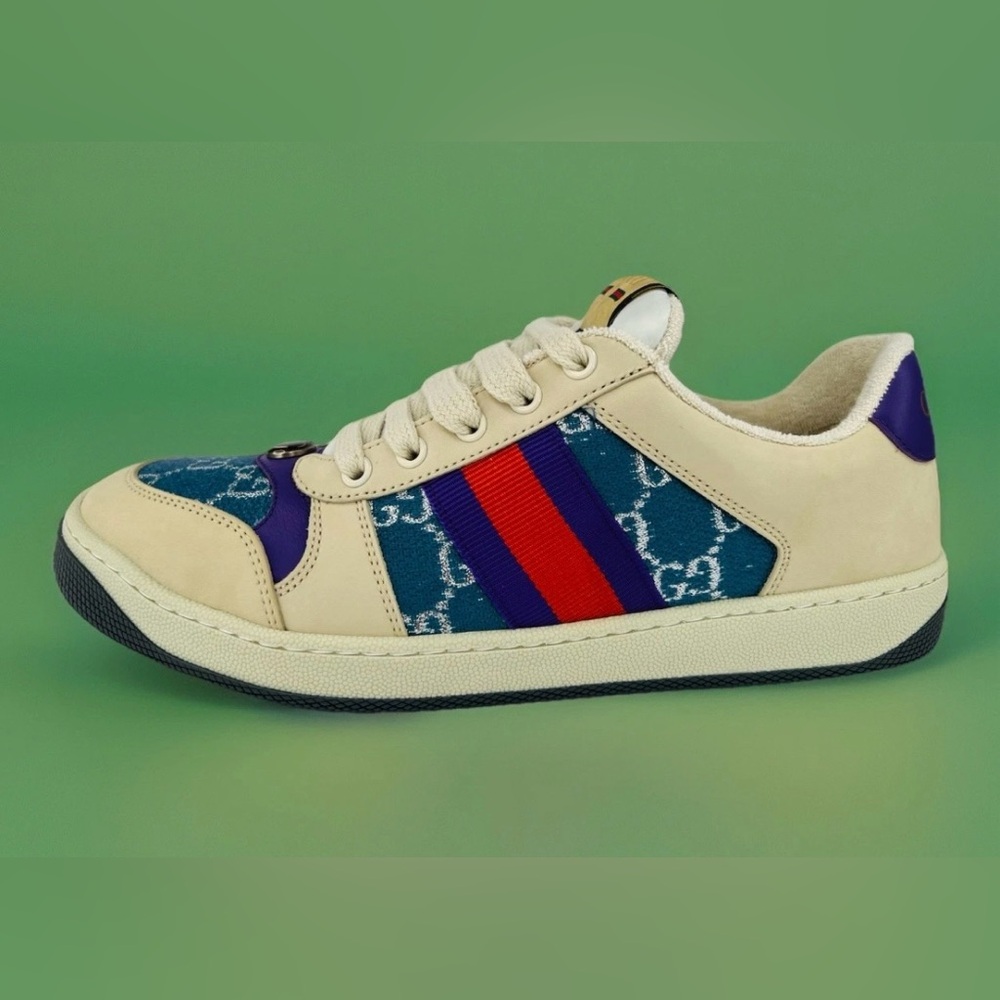 Gucci Screener Ace Women's GG Sylvie Web Enamel Logo Supreme Sneakers EU 40.5